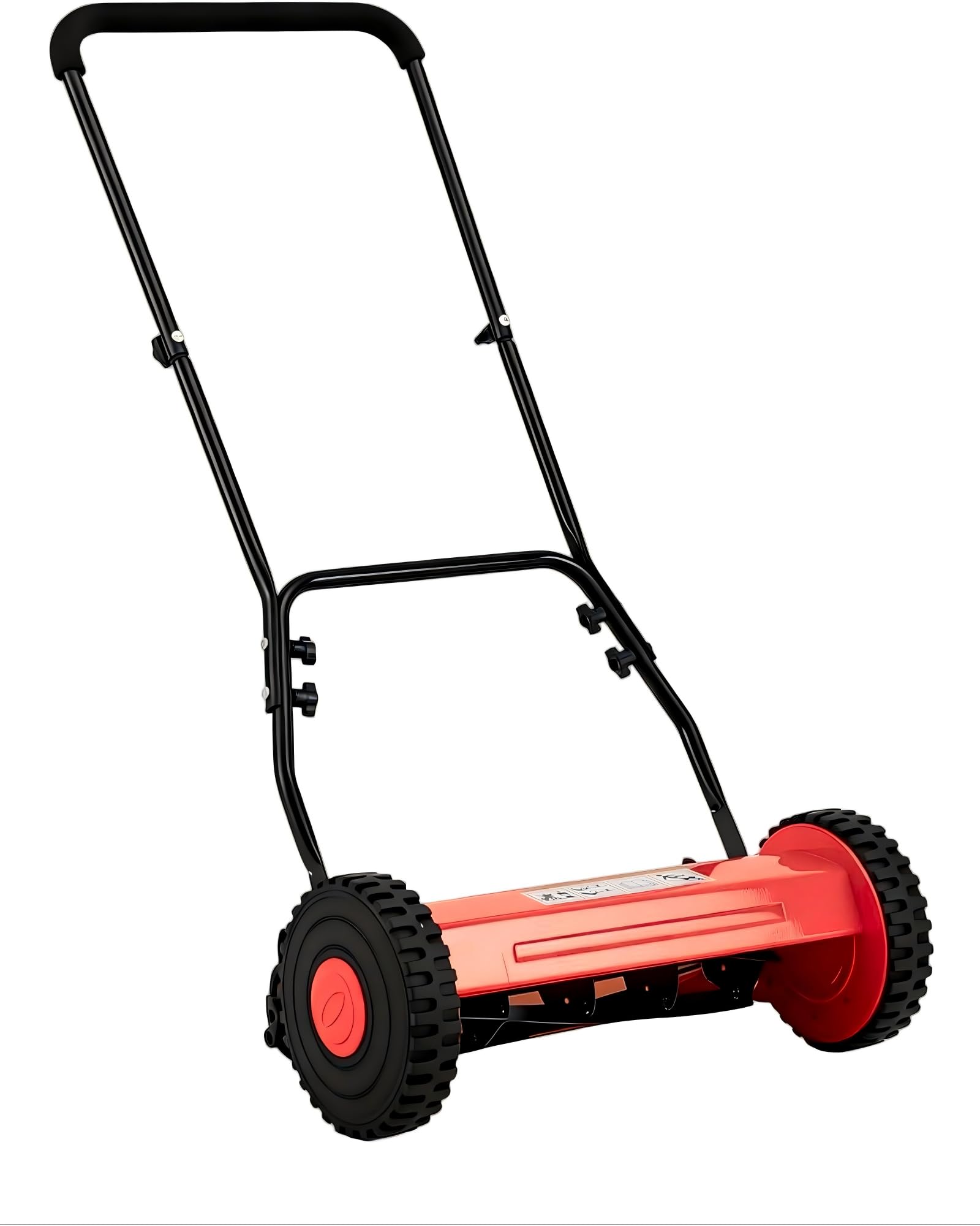 IDEALHOUSE front view showing compact 14-inch mower and tidy cut benefit