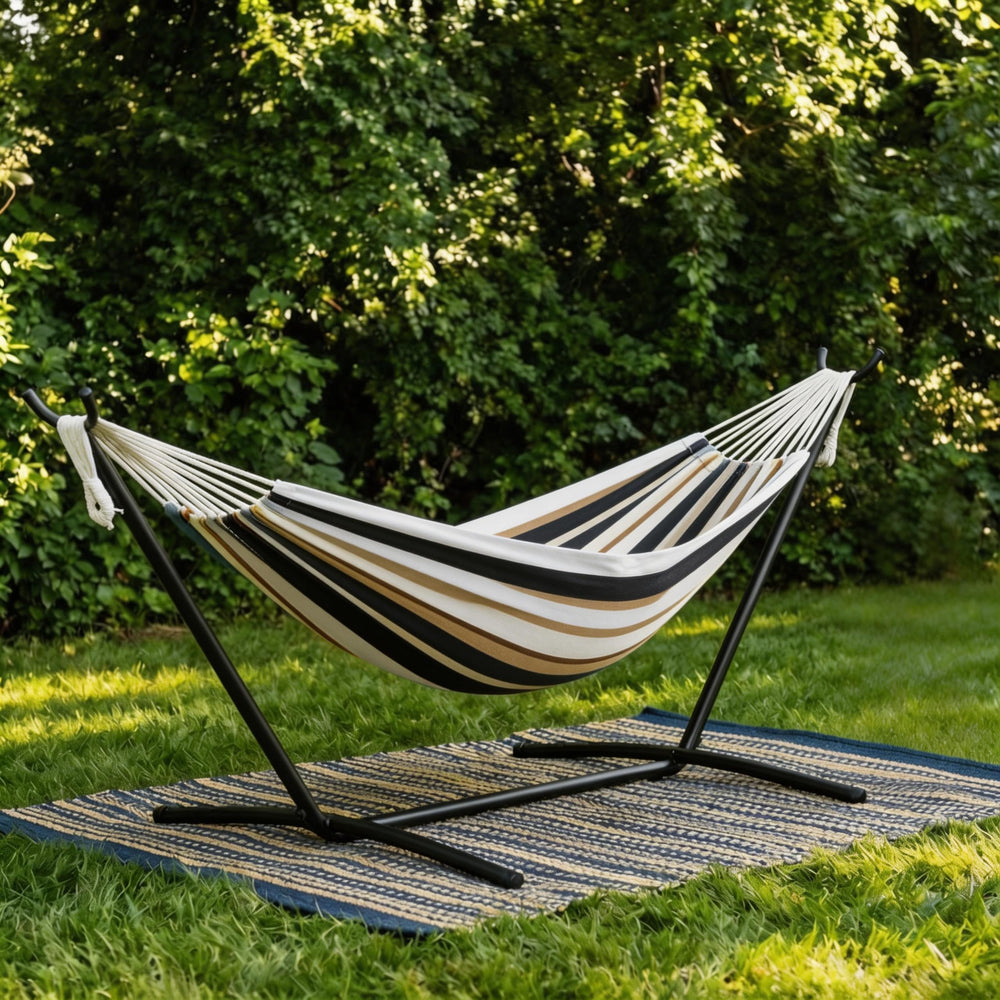 IDEALHOUSE front view shows full hammock with stand for comfortable lounging