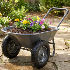 IDEALHOUSE front view of garden cart showing compact, balanced design for easier hauling