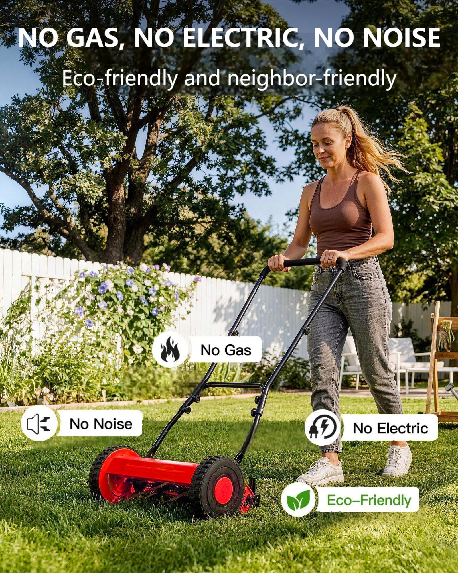 IDEALHOUSE mower in use on small lawn for quiet eco-friendly trimming