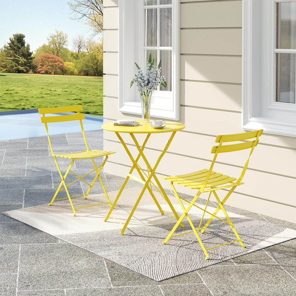 IDEALHOUSE two-person patio setup showing cheerful outdoor dining vibe