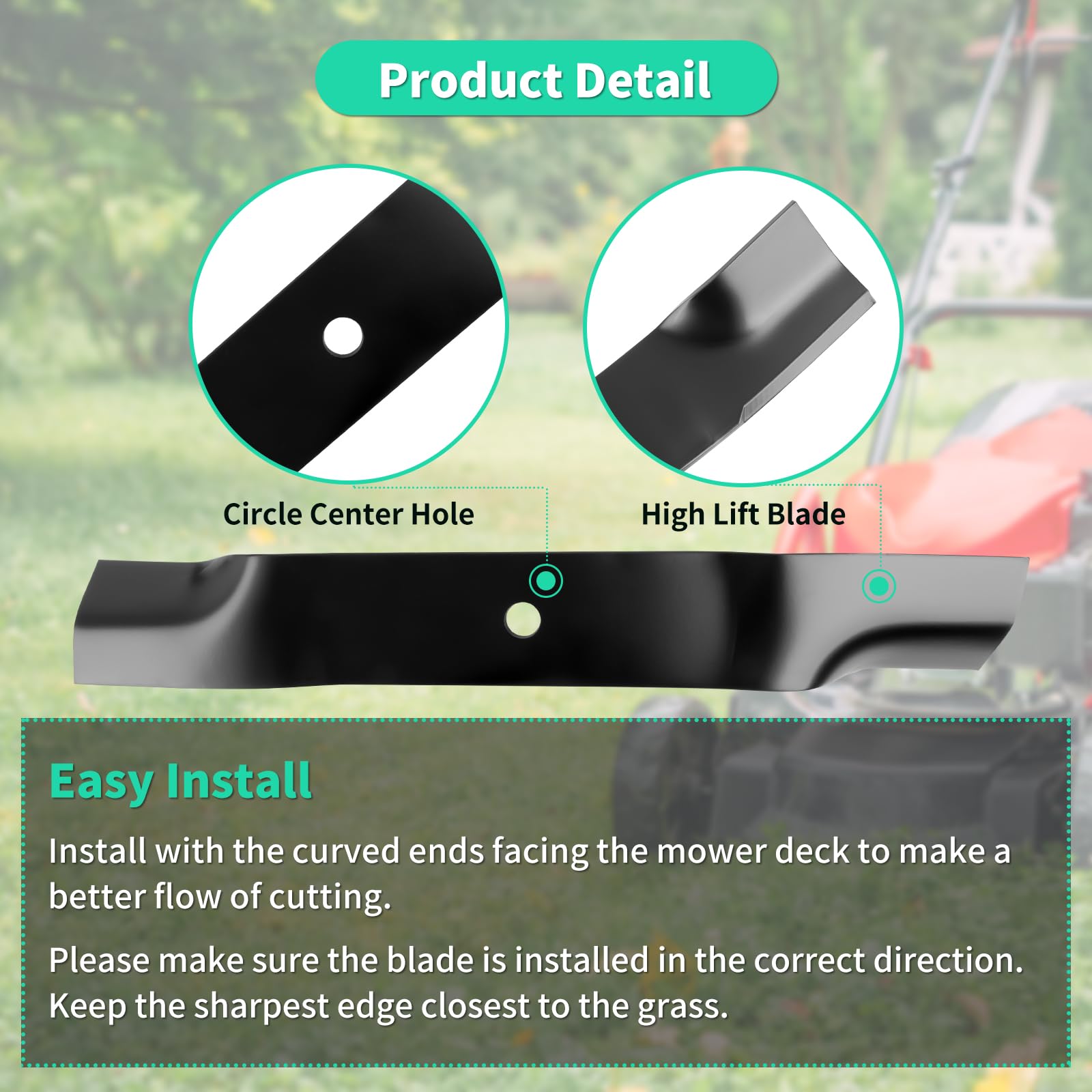 IDEASURE installed blades on a 60-inch mower deck showing restored cutting benefit