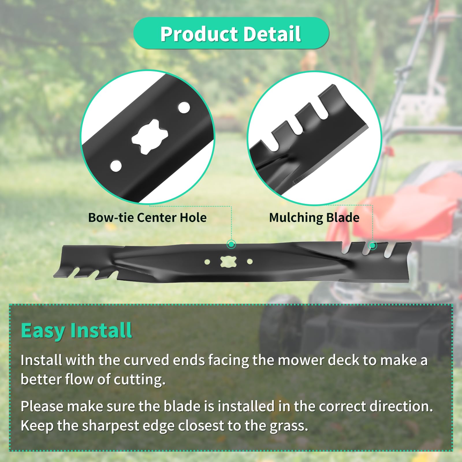 IDEASURE blade installed in mower deck demonstrating direct-fit compatibility