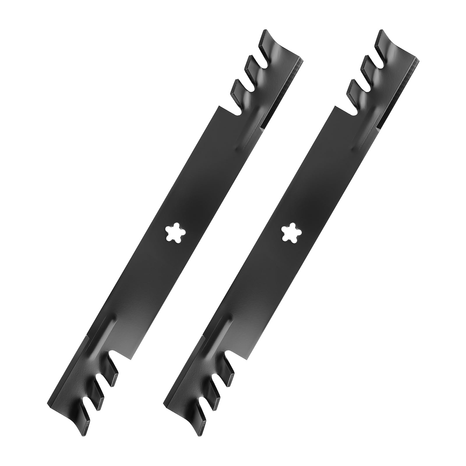 IDEASURE front view of 42" mulching blades showing packaging and fit