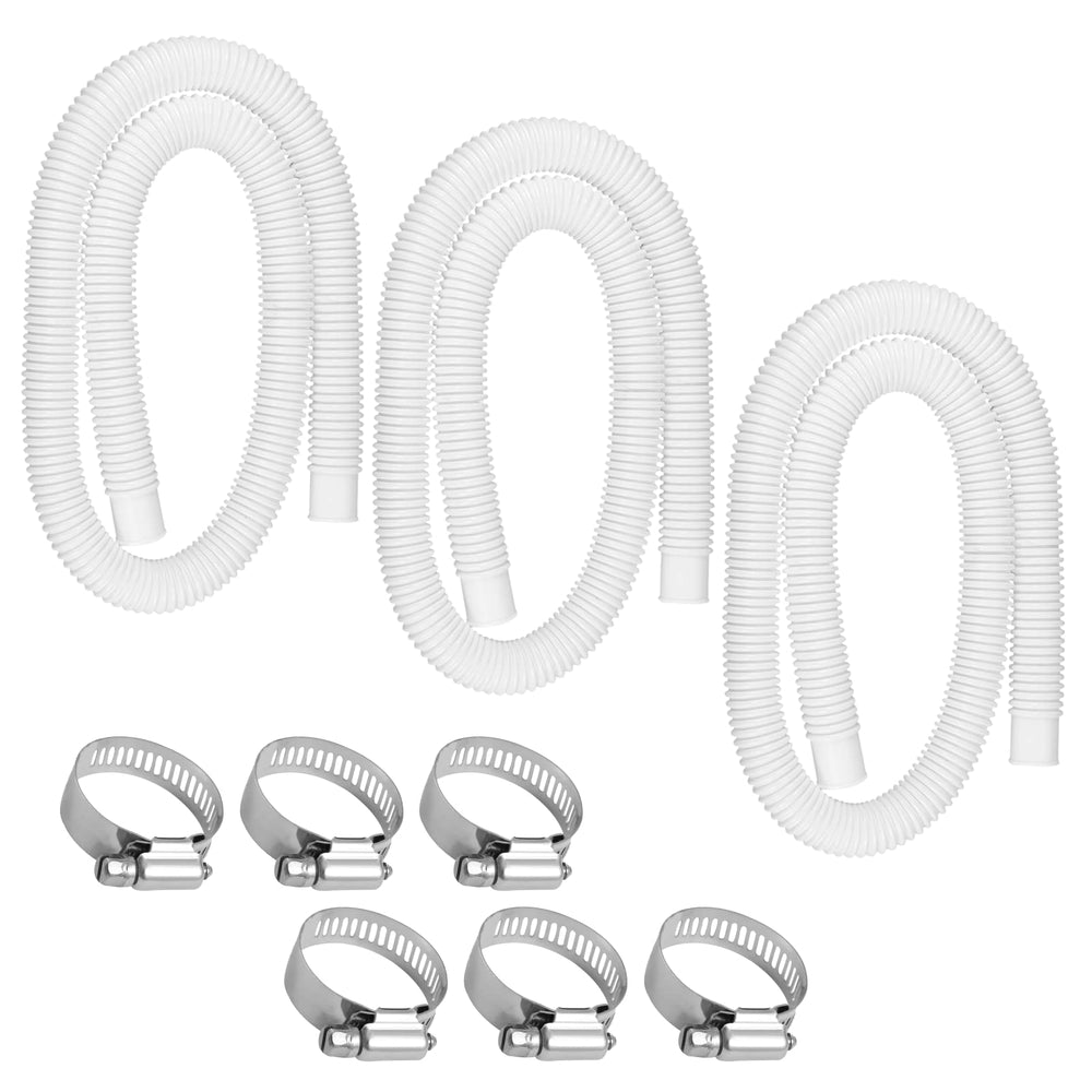 IDEASURE front view of three 1.5" x 59" hoses and six clamps showing kit contents and benefit