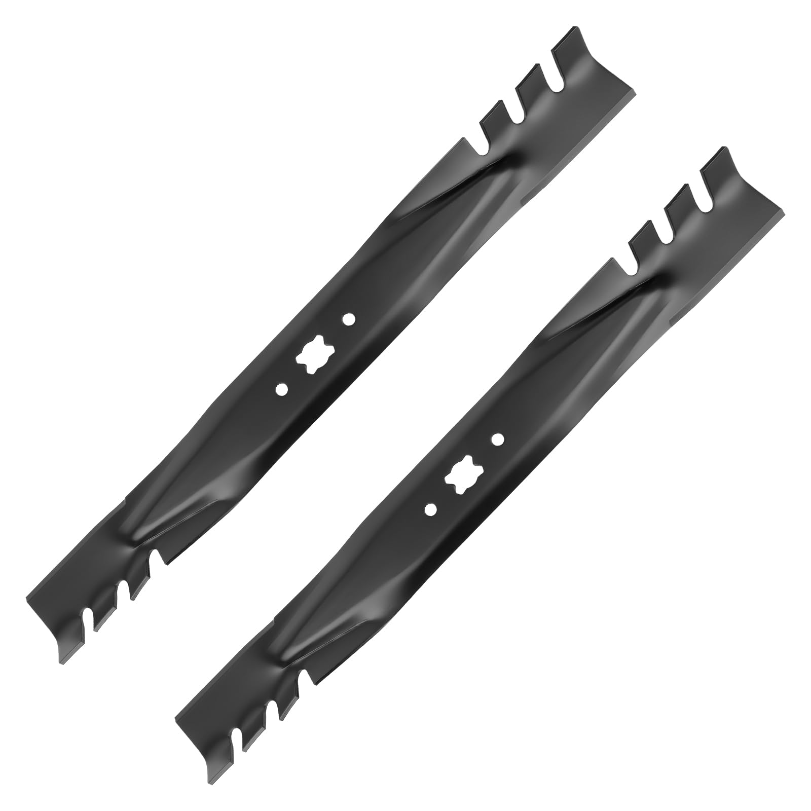 IDEASURE gator mulching blade front view showing profile and fit benefits
