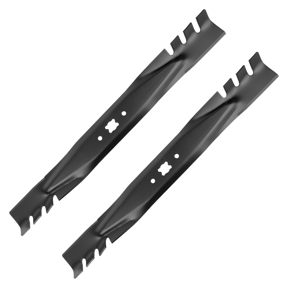 IDEASURE gator mulching blade front view showing profile and fit benefits