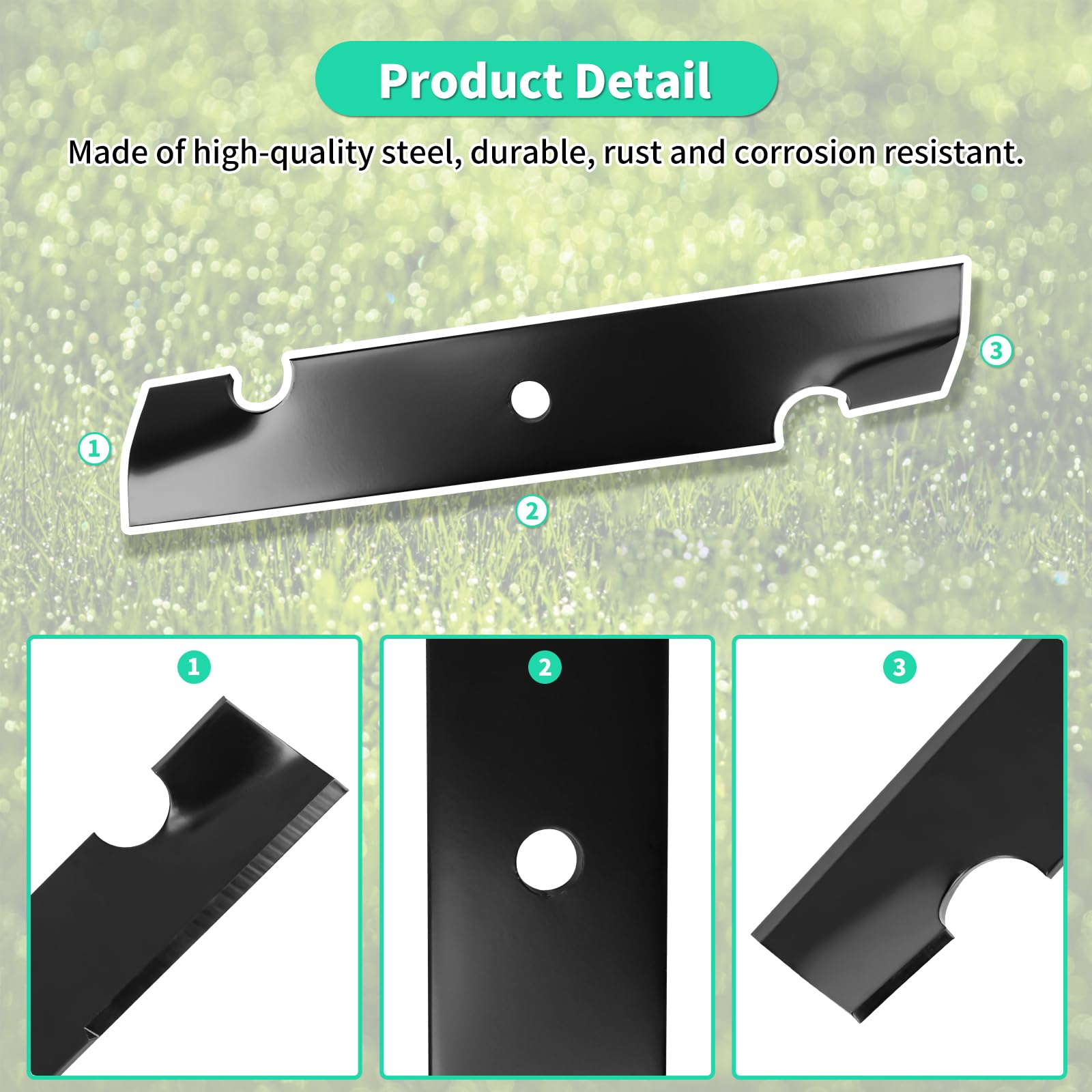 IDEASURE blade installed on a mower deck showing improved lift and even cut
