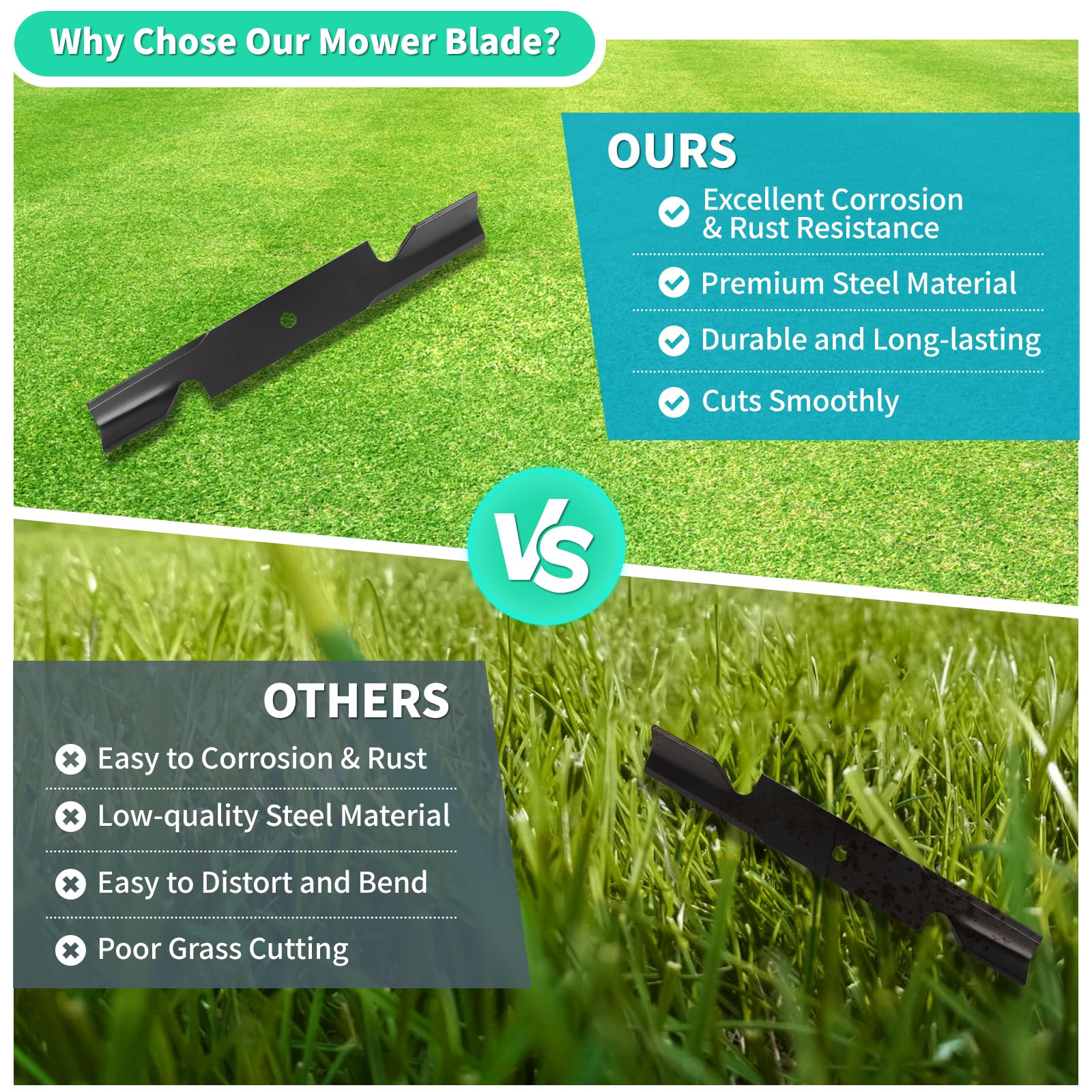 IDEASURE mower with blades cutting grass showing even-cut appearance benefit