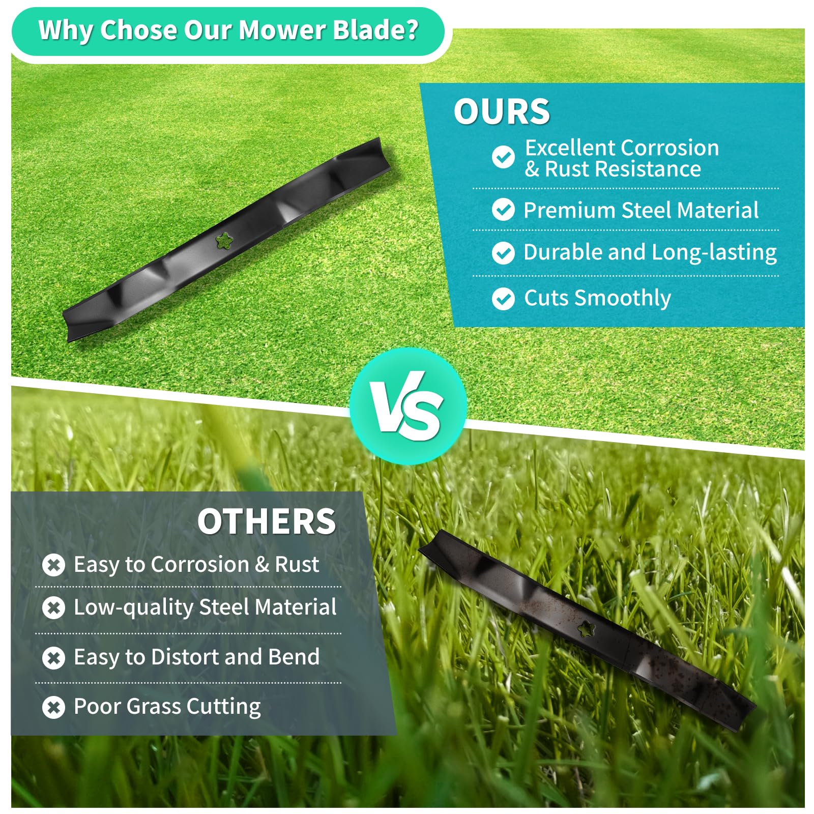 IDEASURE mower in yard with blades fitted improving mulching benefit