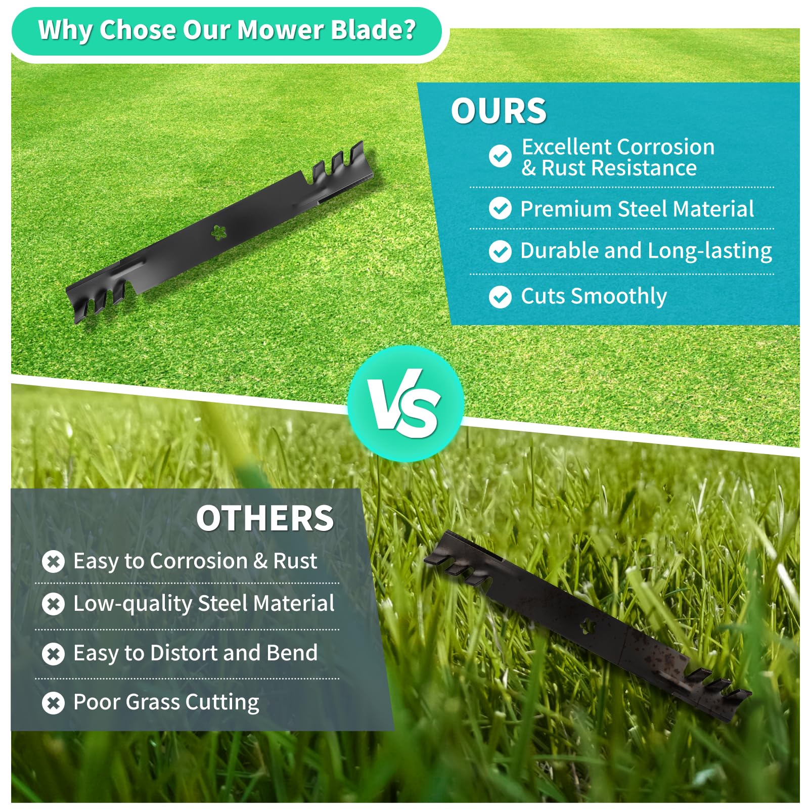IDEASURE riding mower cutting grass using these mulching blades efficiently