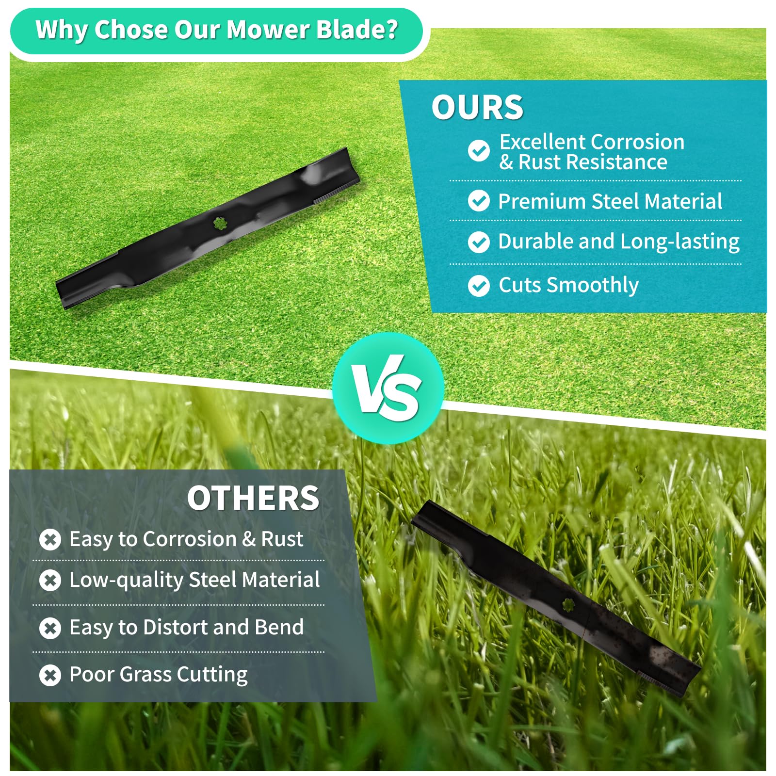 IDEASURE blades on a zero-turn mower in use improving bagging efficiency