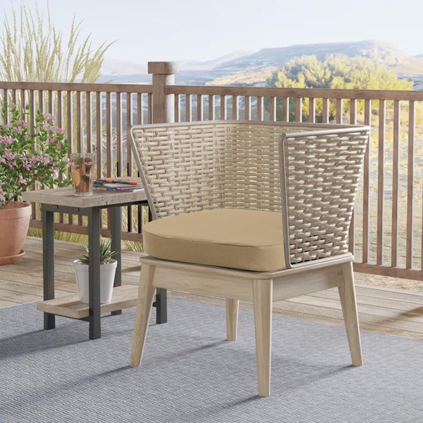 idee-home cushion on patio dining chair demonstrating improved seating comfort