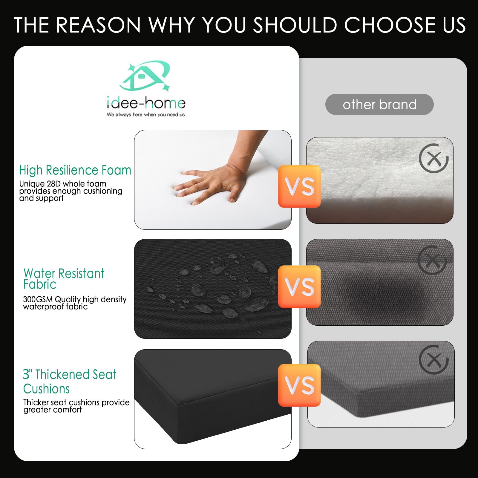 idee-home hidden zipper detail on cushion cover, allows easy removal for cleaning