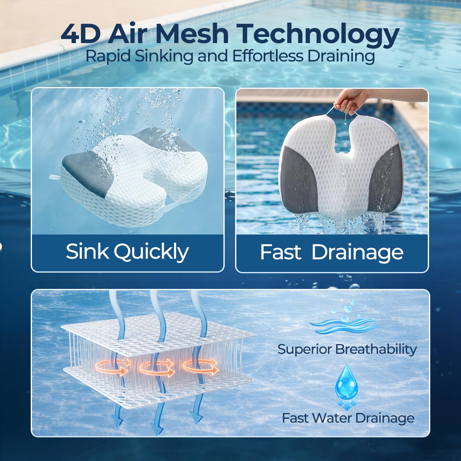 Idle Hippo close-up of 4D air mesh texture for fast drying and comfort