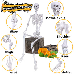 IDMOP skeleton staged on a porch for Halloween showing atmosphere and easy setup
