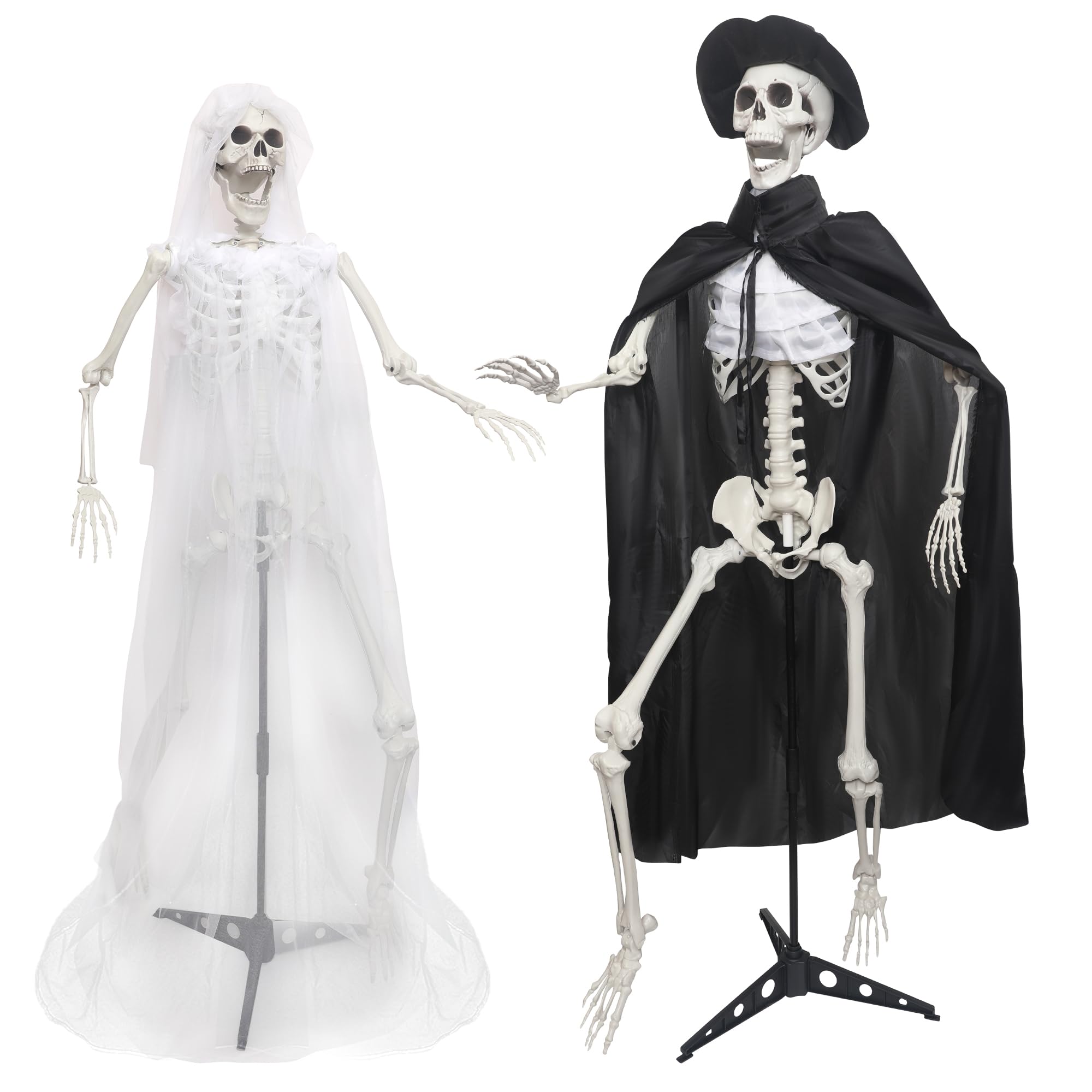 IDMOP bride and groom skeletons front view showing full-size dramatic presence