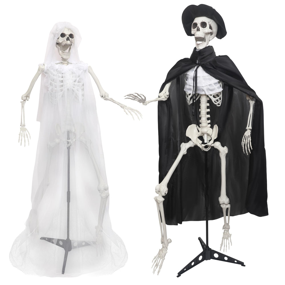 IDMOP bride and groom skeletons front view showing full-size dramatic presence