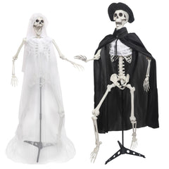 IDMOP bride and groom skeletons front view showing full-size dramatic presence