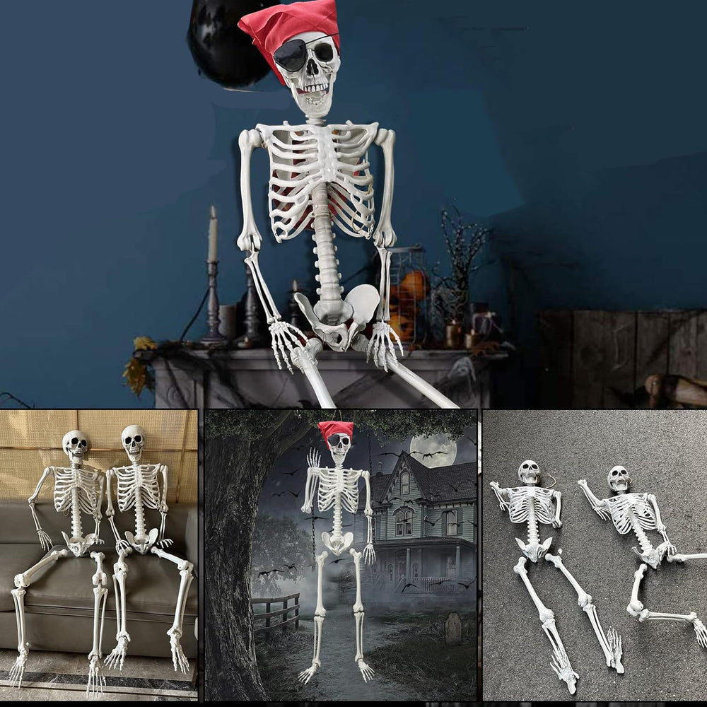 IDMOP skeleton hung from porch showing hanging hardware and outdoor versatility