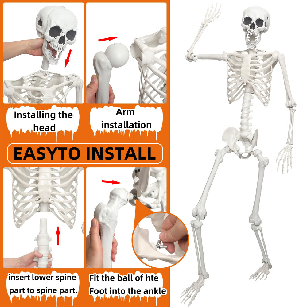 IDMOP skeleton hanging on porch with string for easy outdoor decorative impact