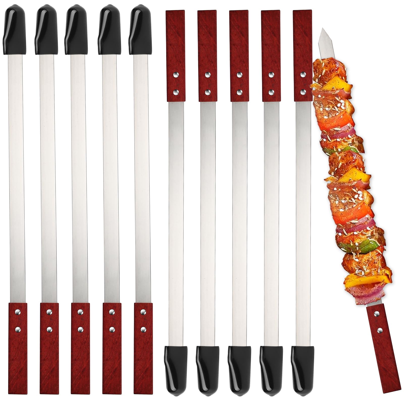 Idong skewers front view showing full set and handles, durable capacity