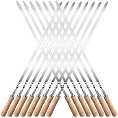 Idong front view of 15 skewers set showing handles and caps for easy transport