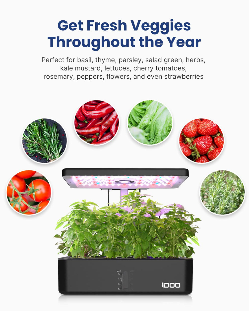 iDOO lifestyle kitchen setting with herbs ready to harvest for convenient cooking benefit