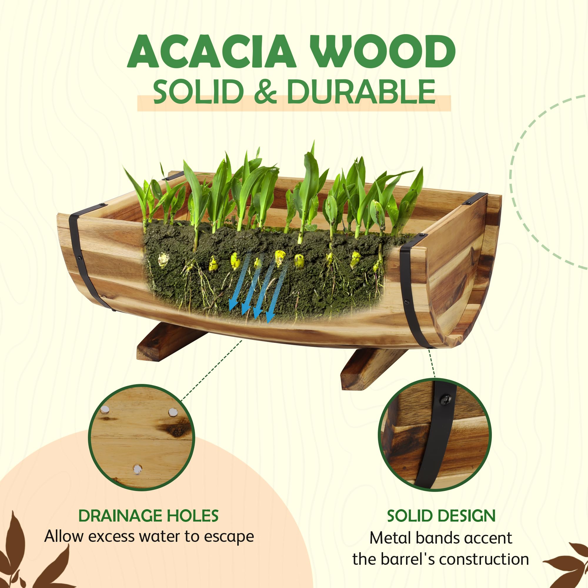IDZO acacia planter in use on patio demonstrating aesthetic curb appeal