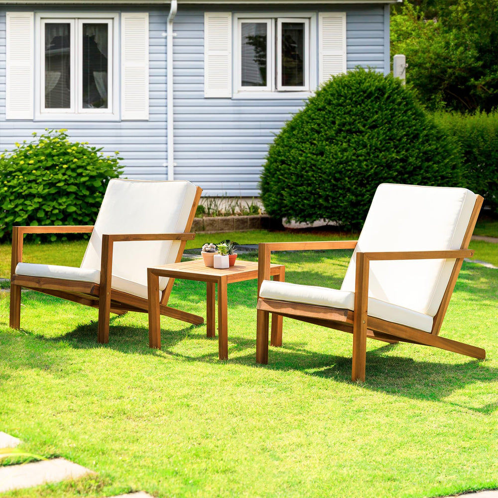 IDZO bistro set front overview showing natural acacia wood and balanced design