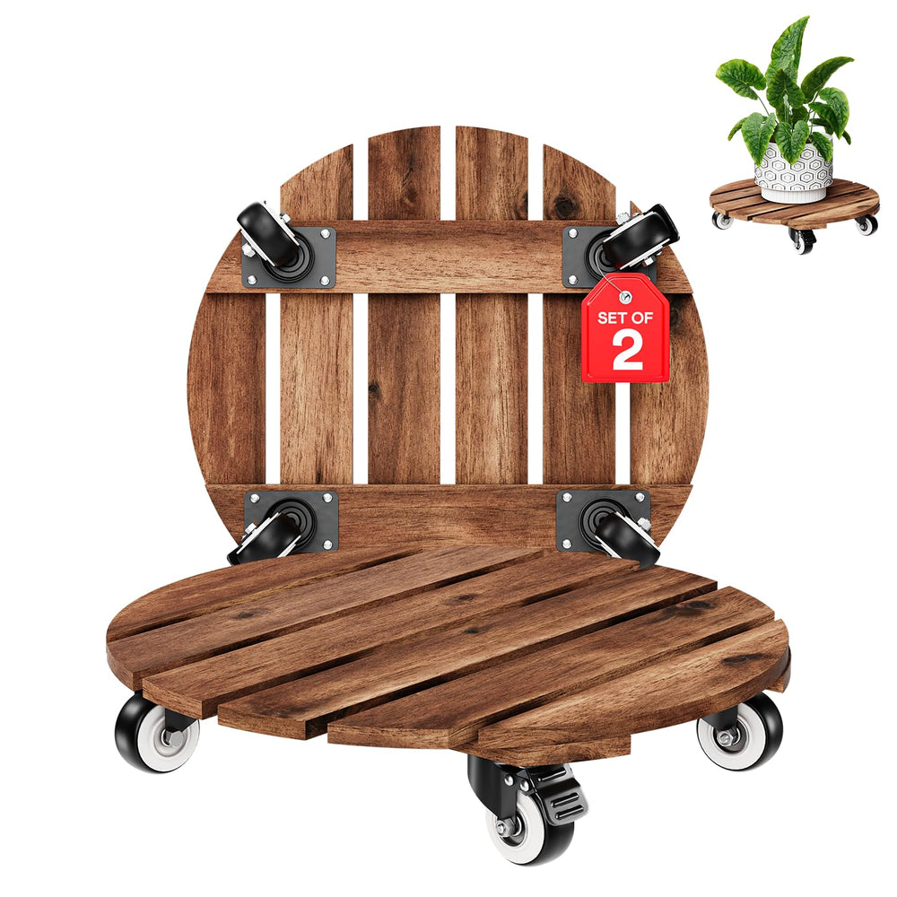 IDZO front view acacia plant caddy showing sturdy platform and natural finish for stable support