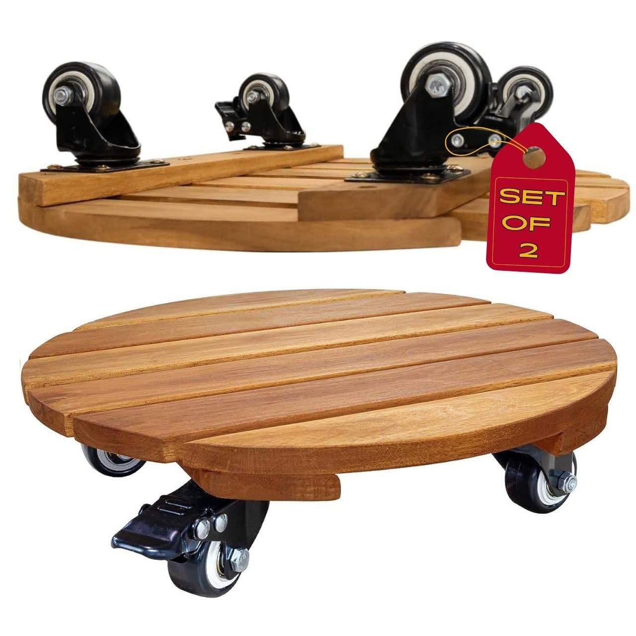 IDZO front view acacia wood plant caddy showcasing natural finish and load support