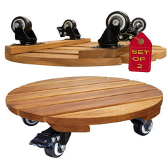 IDZO front view acacia wood plant caddy showcasing natural finish and load support