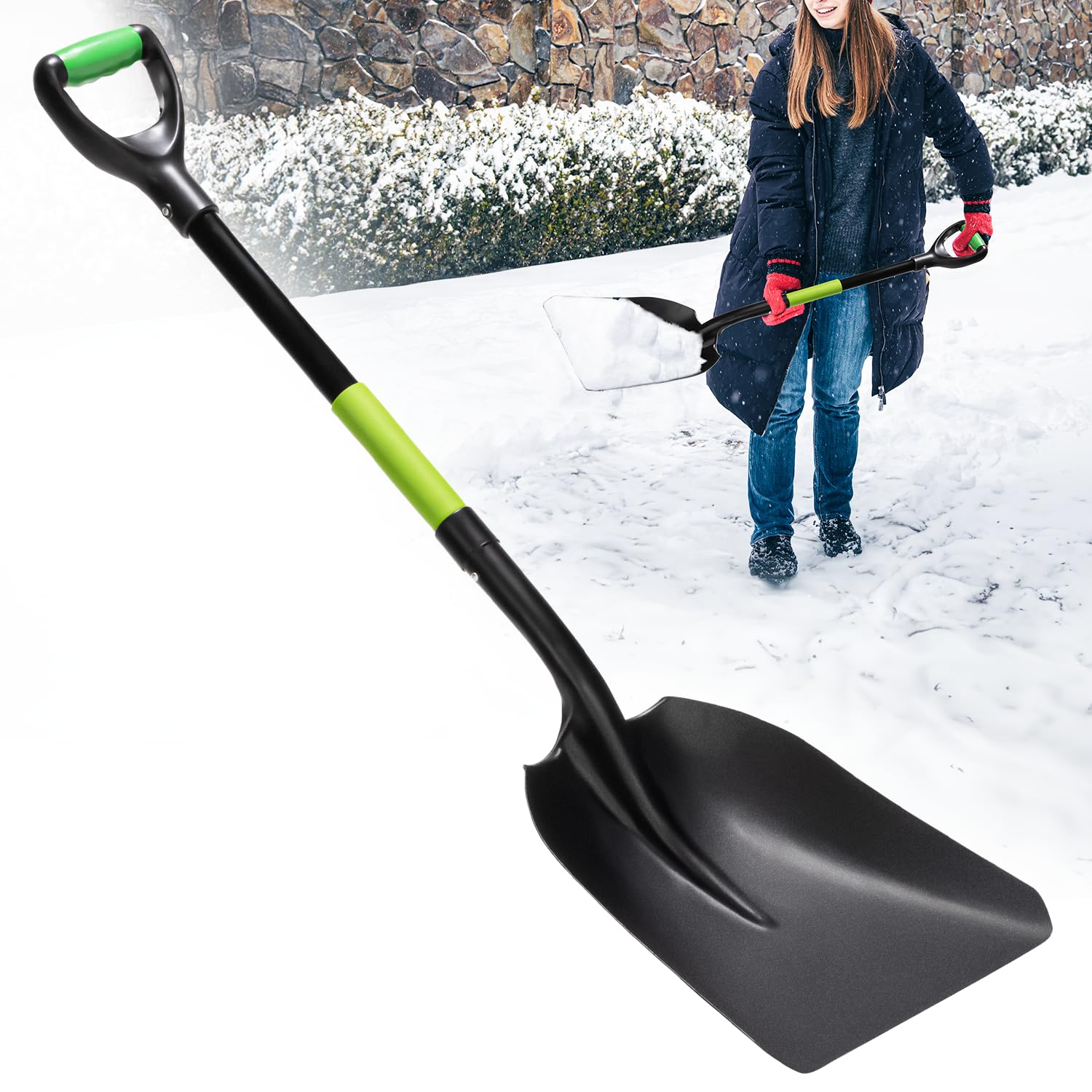 IDZO front view aluminum scoop shovel showing wide blade and profile for faster scooping