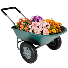 IDZO front view of wheelbarrow showing stable dual-wheel design and tray benefit