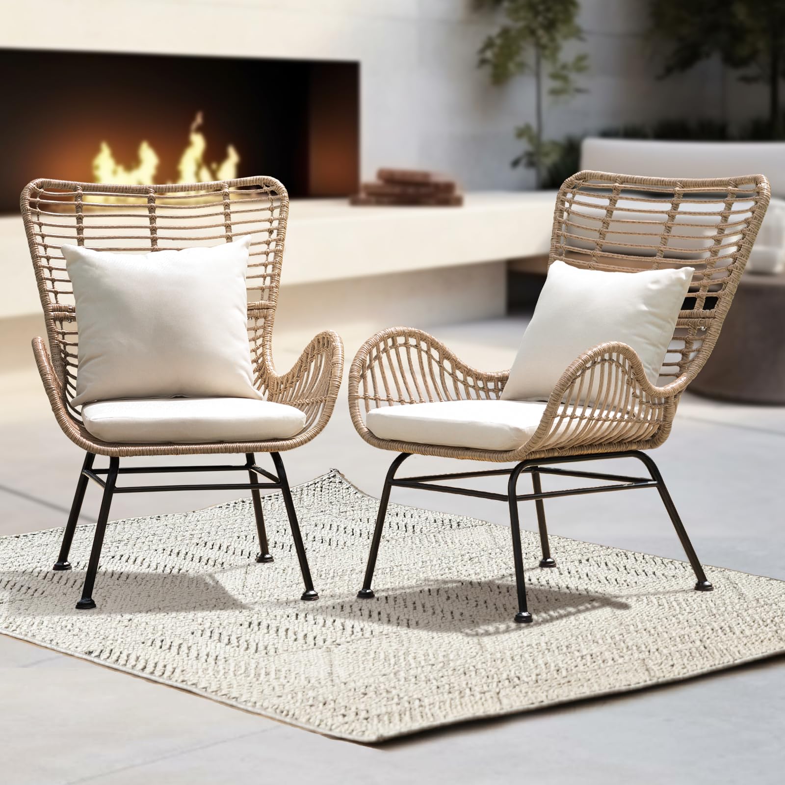 IDZO front view of pair of wicker chairs showing stylish wingback and seating benefit
