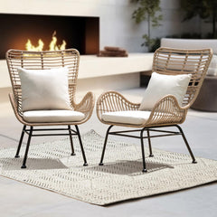 IDZO front view of pair of wicker chairs showing stylish wingback and seating benefit