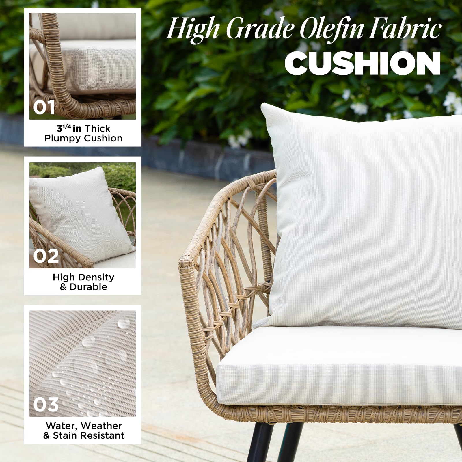 IDZO Olefin cushion detail highlighting removable cover and water resistance