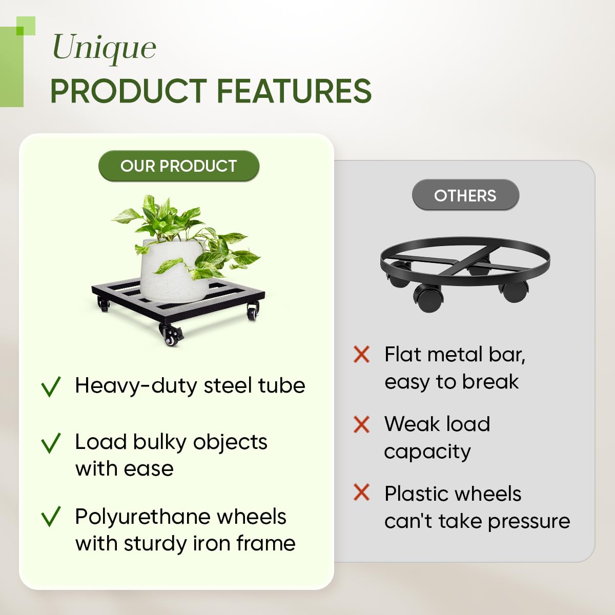 IDZO plant caddy in patio scene illustrating easy repositioning benefit