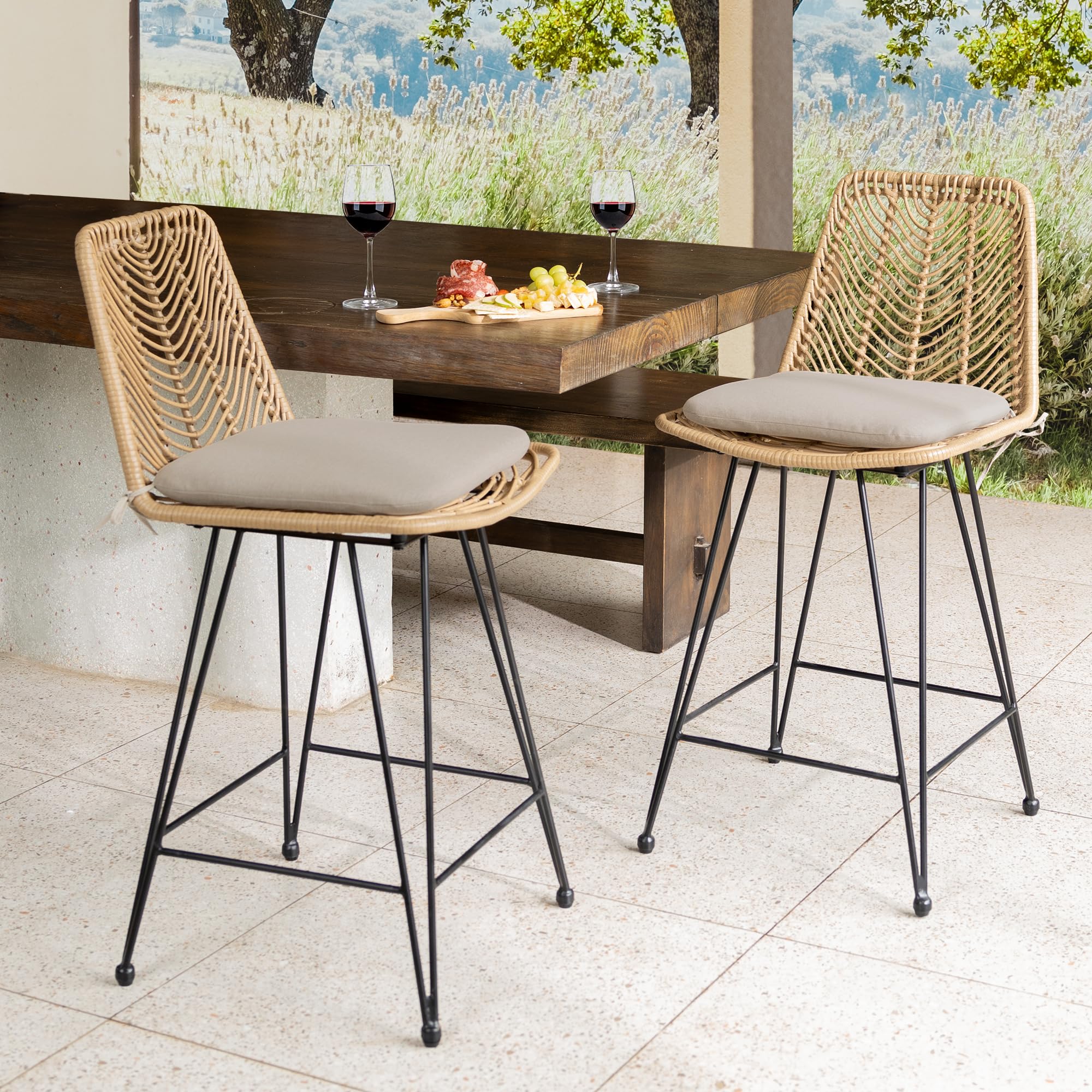 IDZO front view of rattan bar stool showing sleek profile and sturdy base for stylish seating