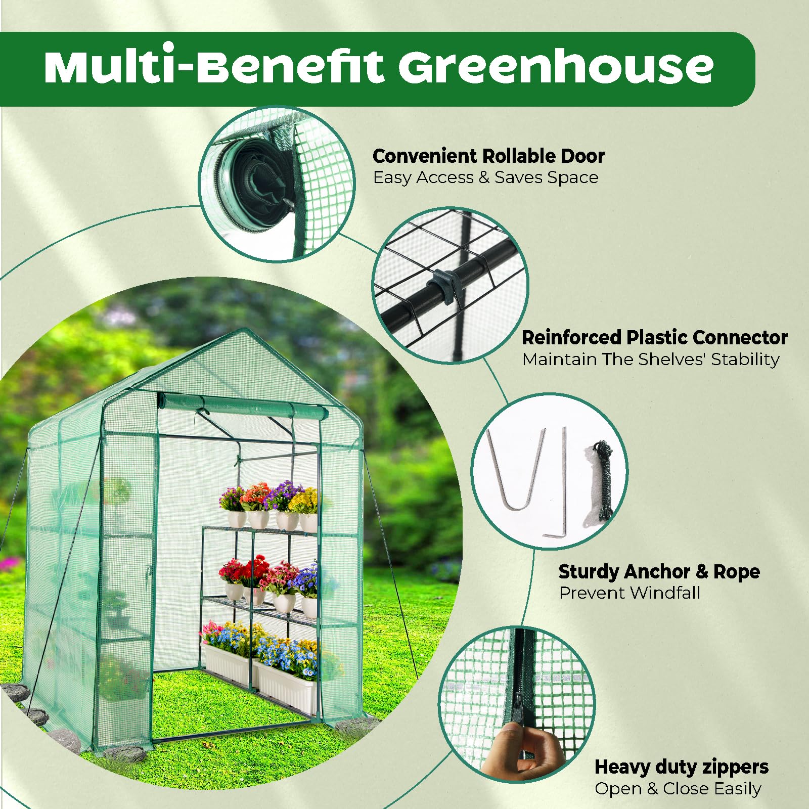 IDZO mesh shelves with pots showing efficient storage benefit