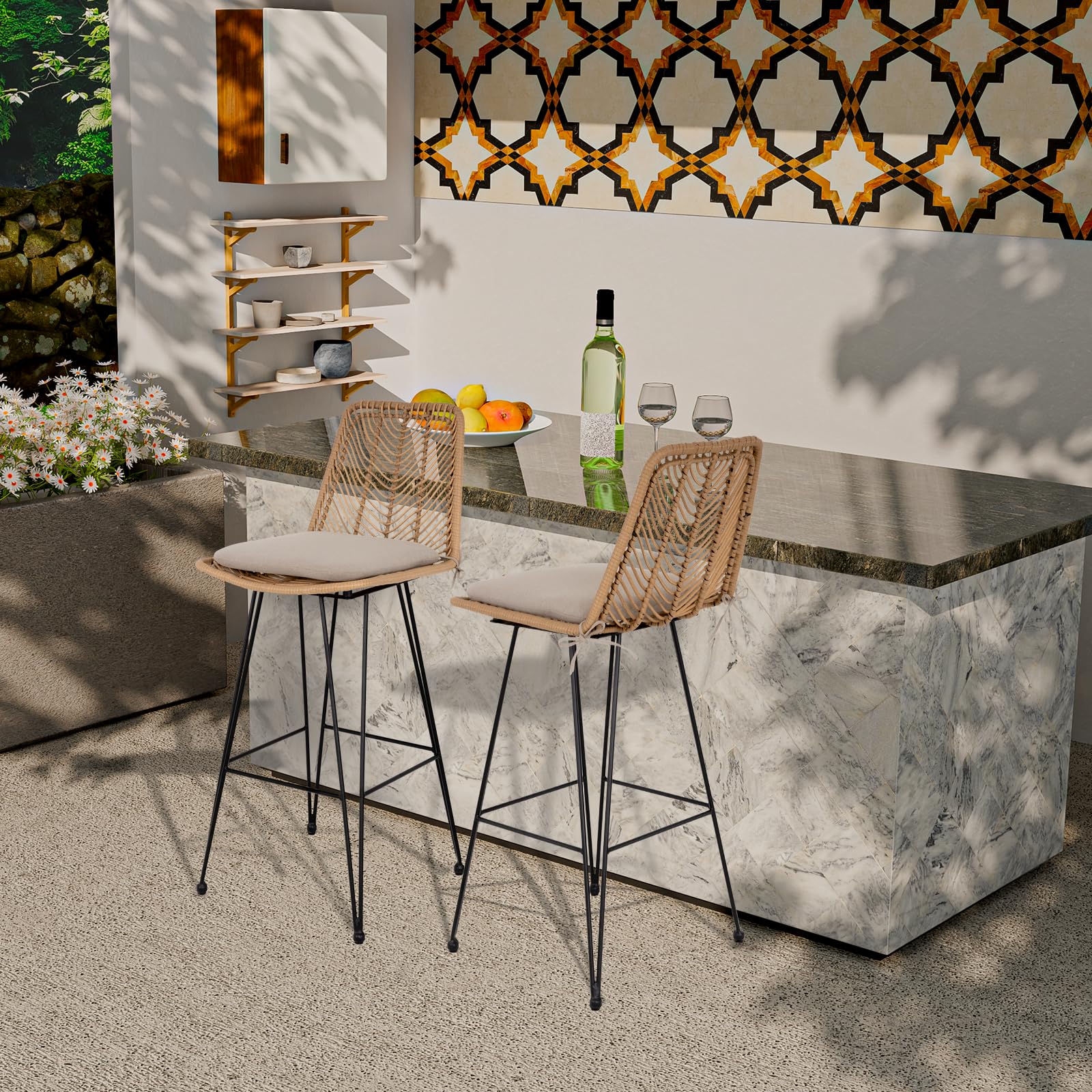 IDZO stool next to bar table for scale and correct seat-height pairing