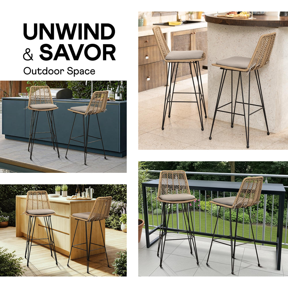 IDZO bar stool in patio setting demonstrating stylish, comfortable use