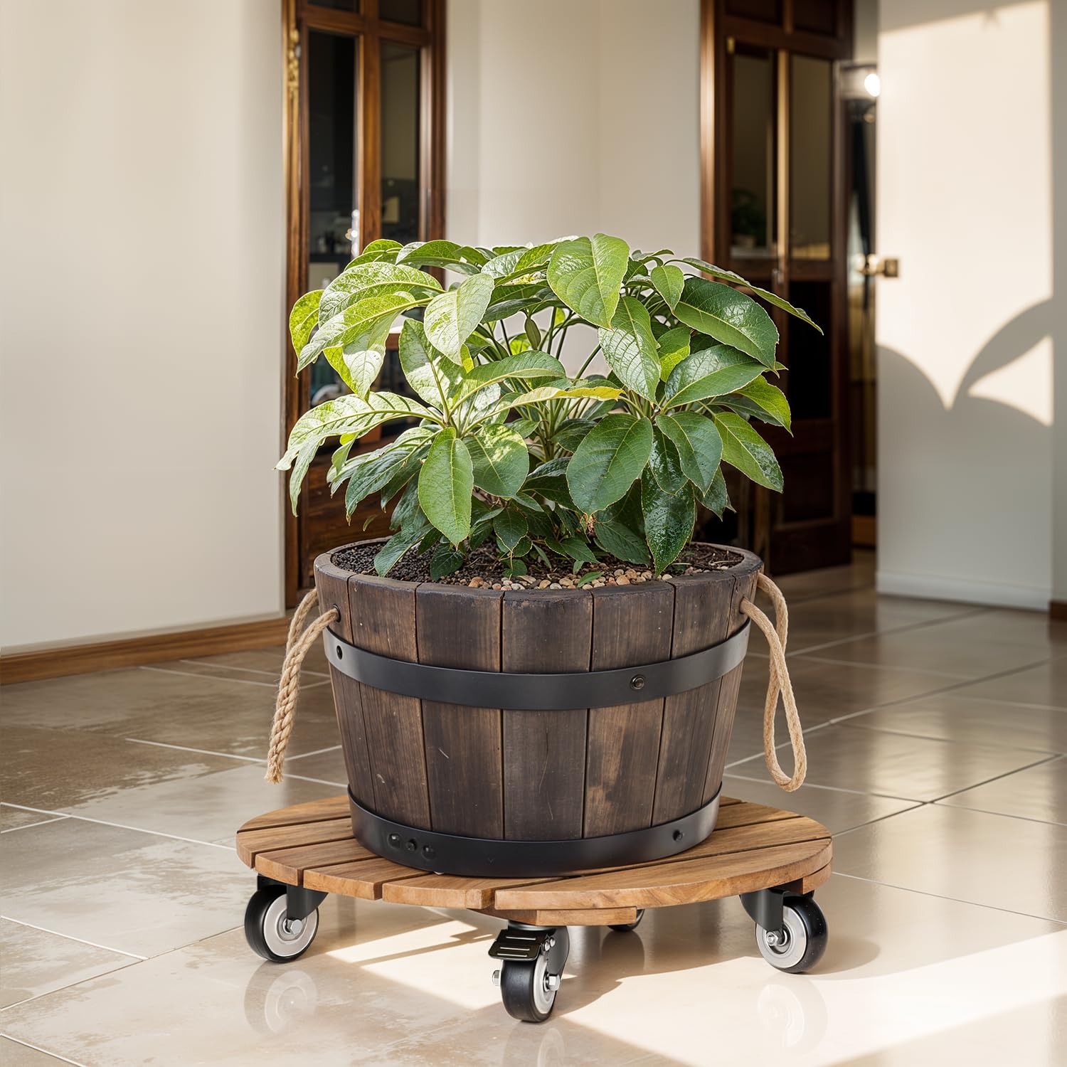 IDZO two caddies styled on balcony conveying coordinated garden organization