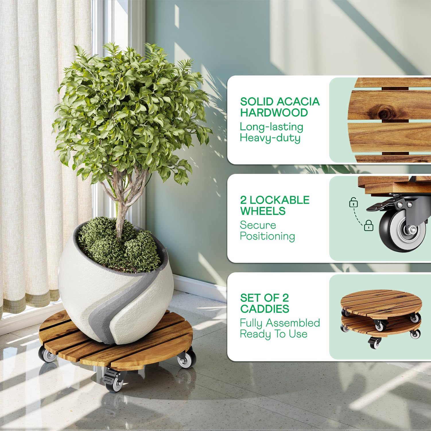 IDZO close-up of acacia grain and finished edge, durable hardwood detail for long life