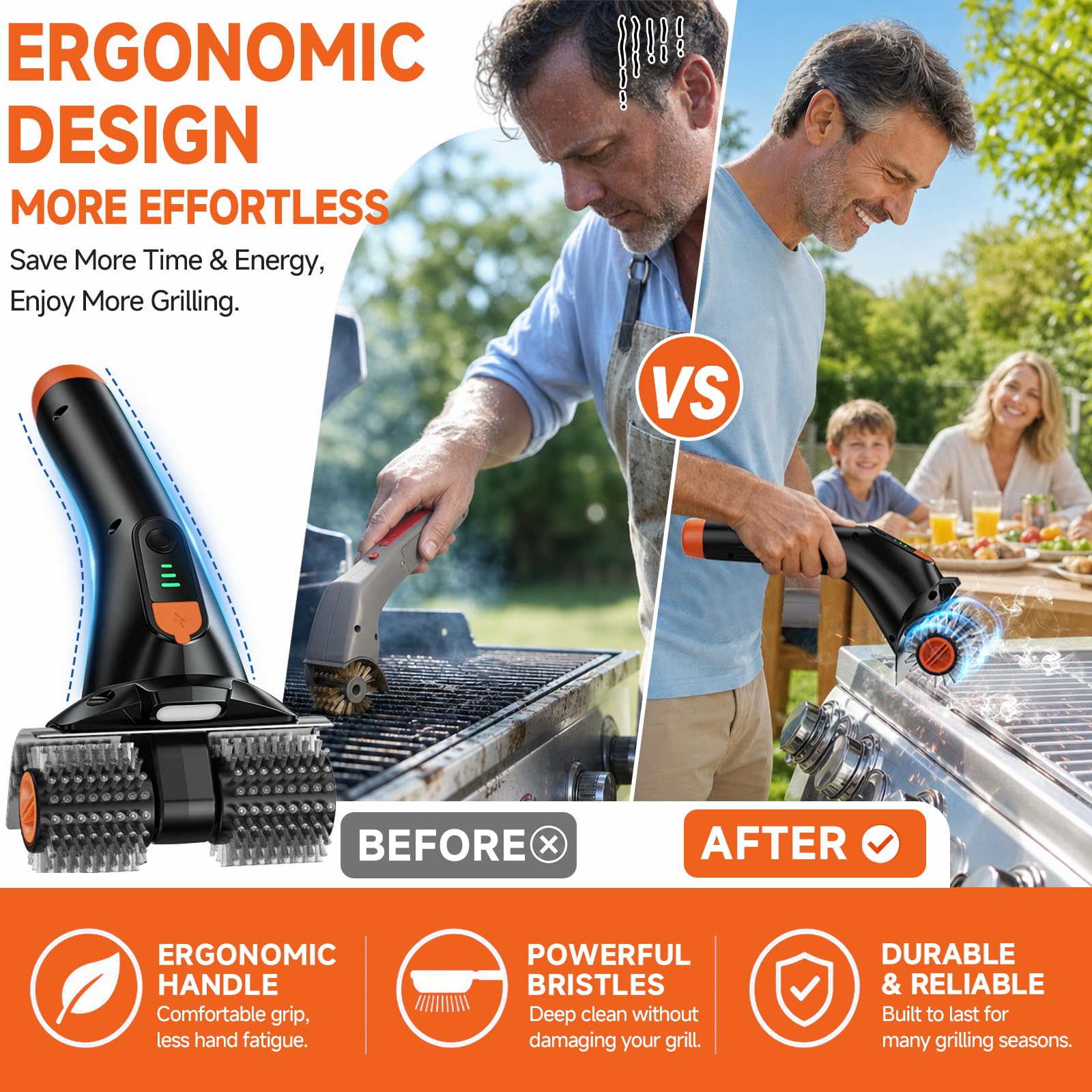 iFunSky LED light illuminating grill grate to reveal hidden residue for precise cleaning