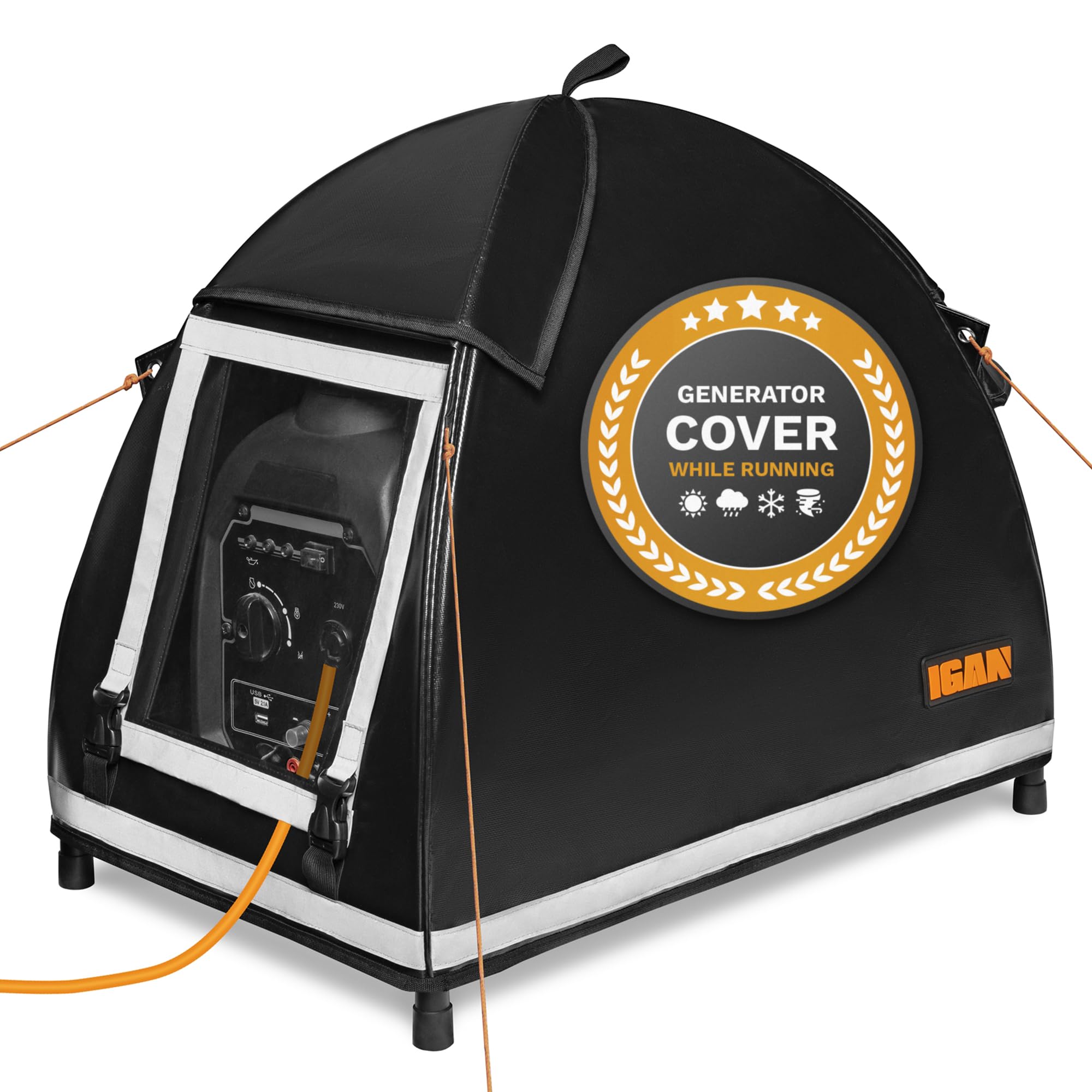 IGAN front view tent cover on generator protecting controls and ports