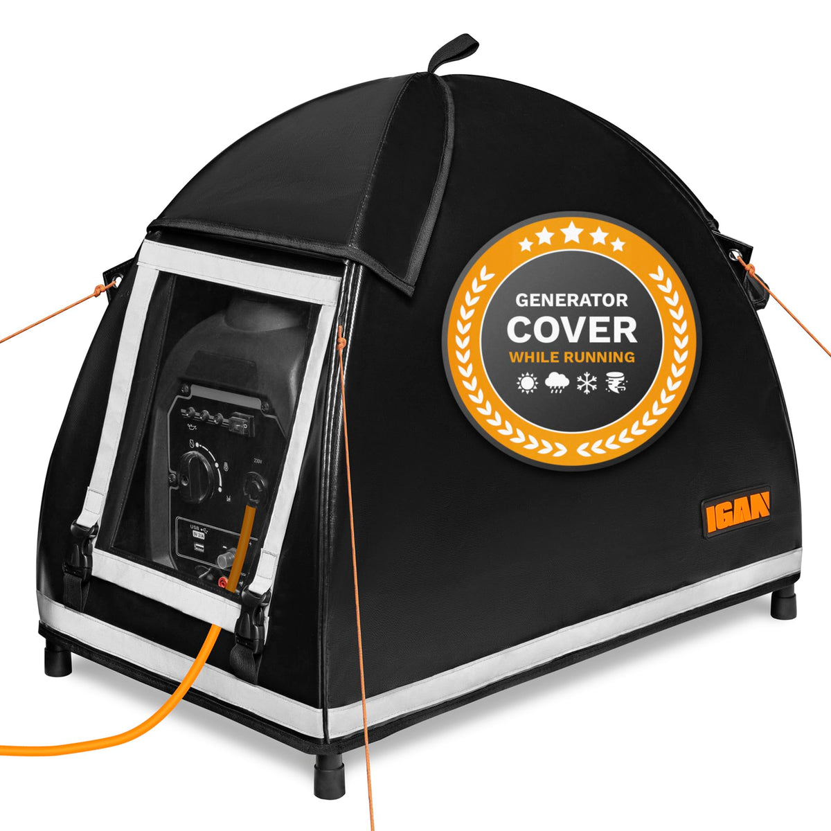 IGAN front view tent cover on generator protecting controls and ports