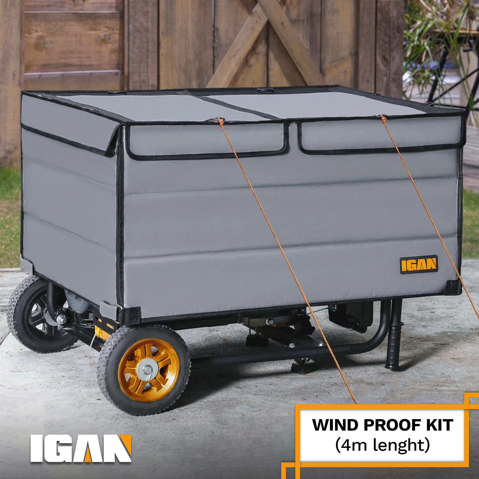 IGAN size scale comparison with generator showing fit for 3500W–12000W units