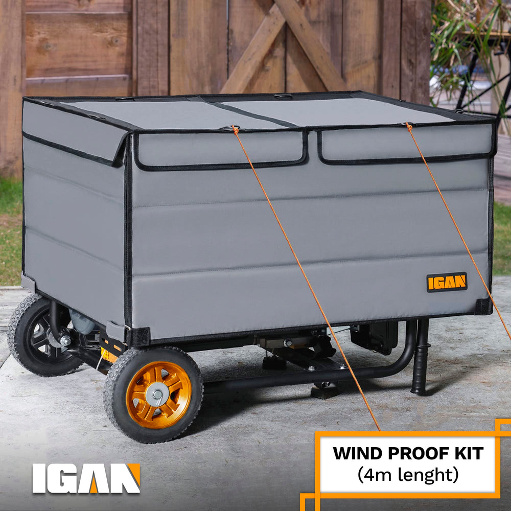 IGAN size scale comparison with generator showing fit for 3500W–12000W units